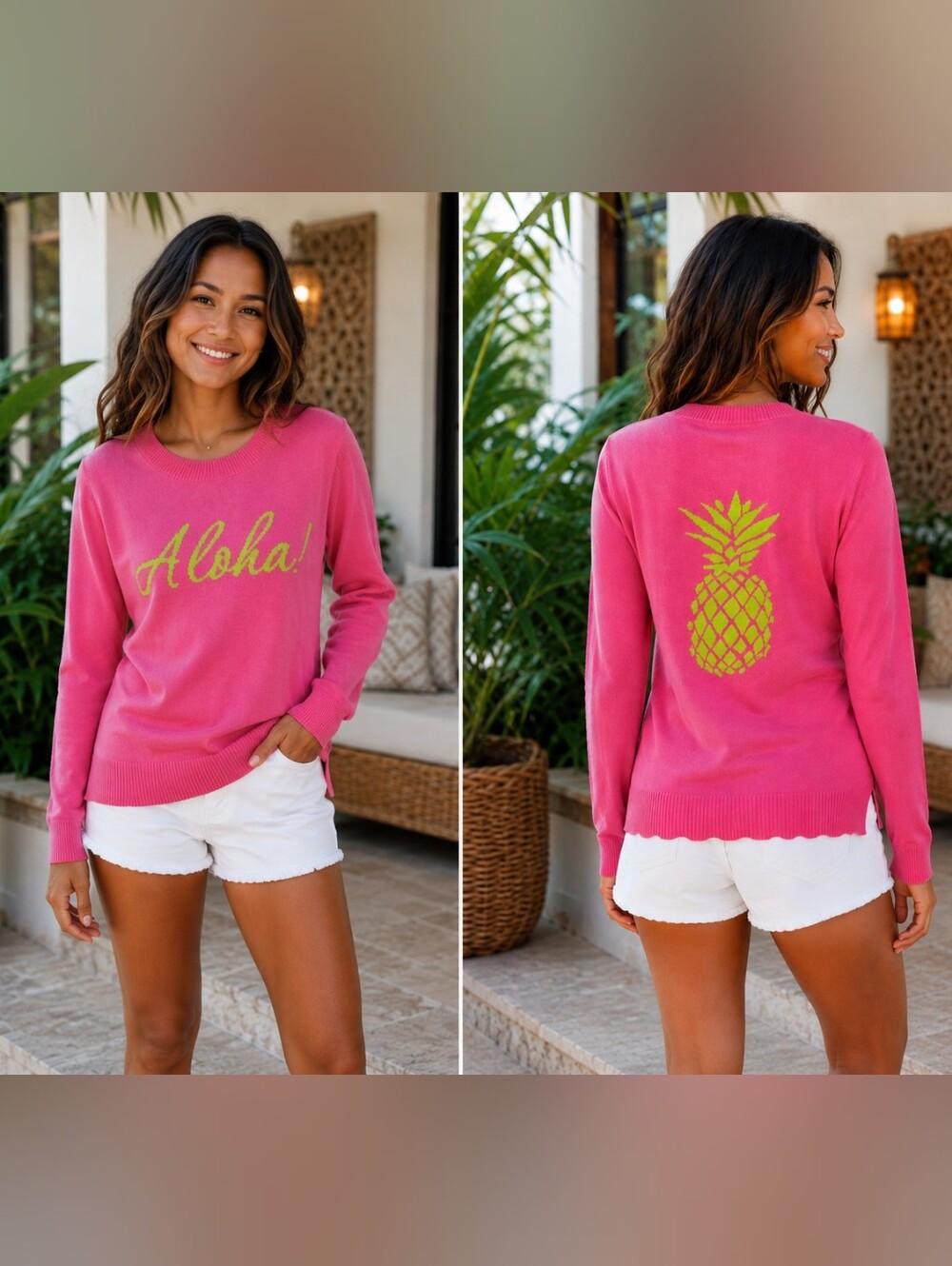 Macbeth Collection Aloha Pineapple Sweater Pink Green Size Small